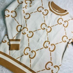 Designer Beige and Brown Patterned Sweater